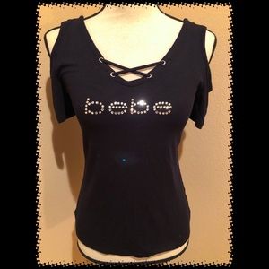NWT Bebe Logo Cold Shoulders Lace Up Top